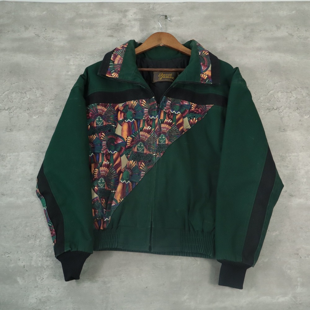 Davis James Bomber Jacket Native American Graphic Small Green Vintage